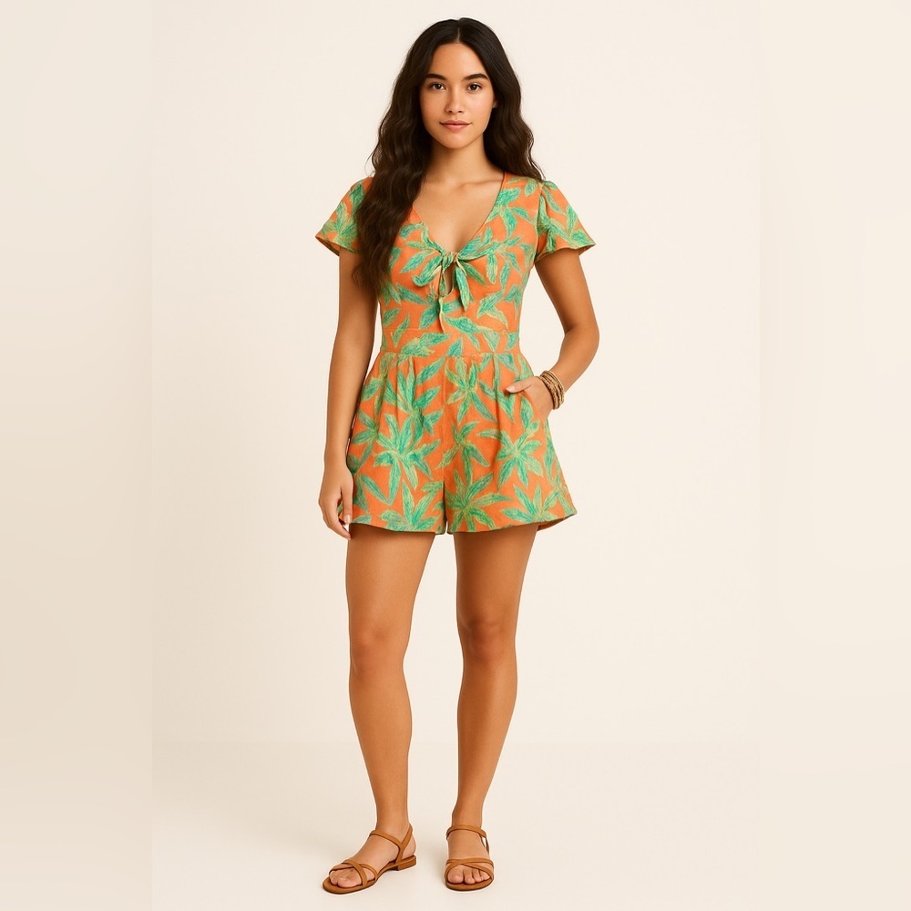 Lovers + Friends Juniper star palm print romper. Size medium
